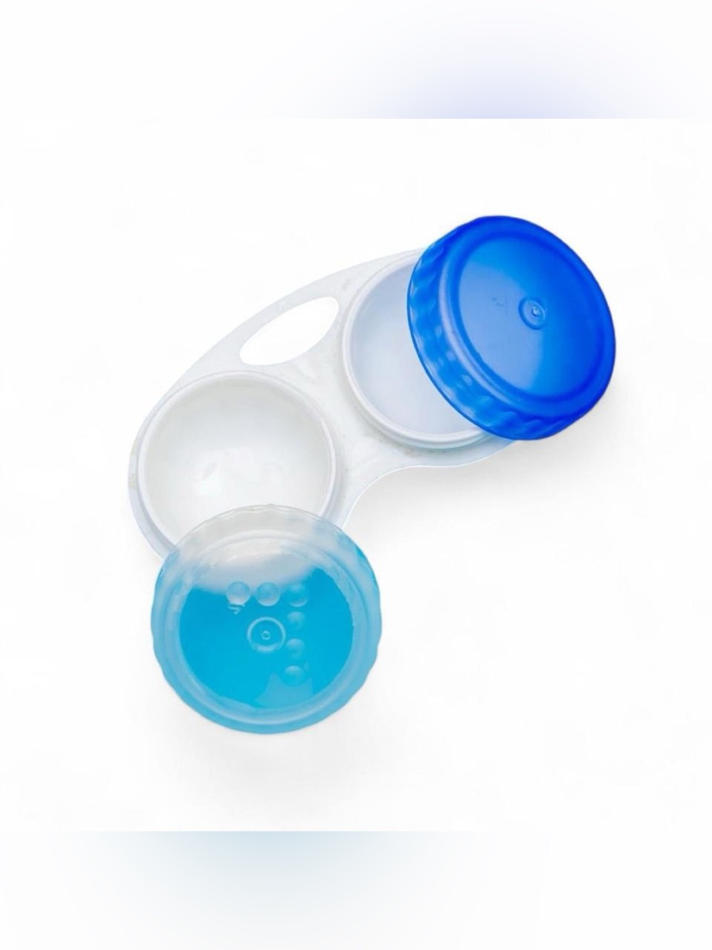 Blue and White Contact Lens Case with Secure Screw Tops